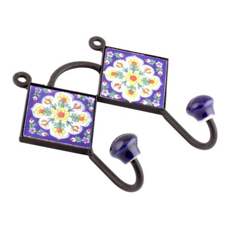  Navy Blue Yellow Tinny Flower Tiles Hooks